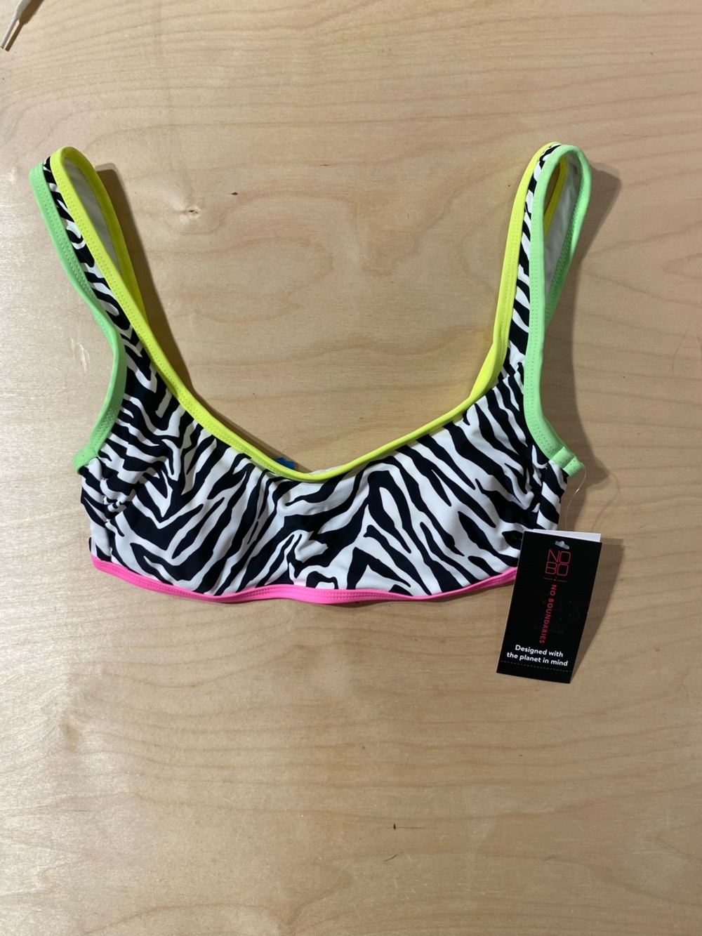 No Boundaries Zebra Print Bikini Top with Neon Trim Small (3-5) (RG)